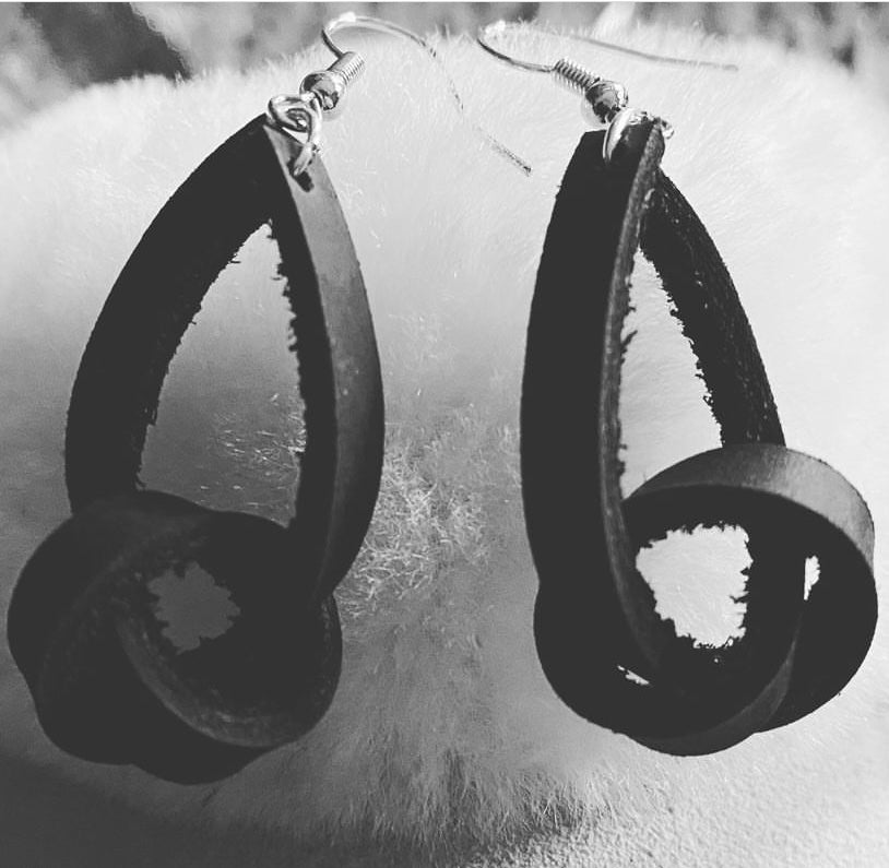 Black Leather Knot Earrings